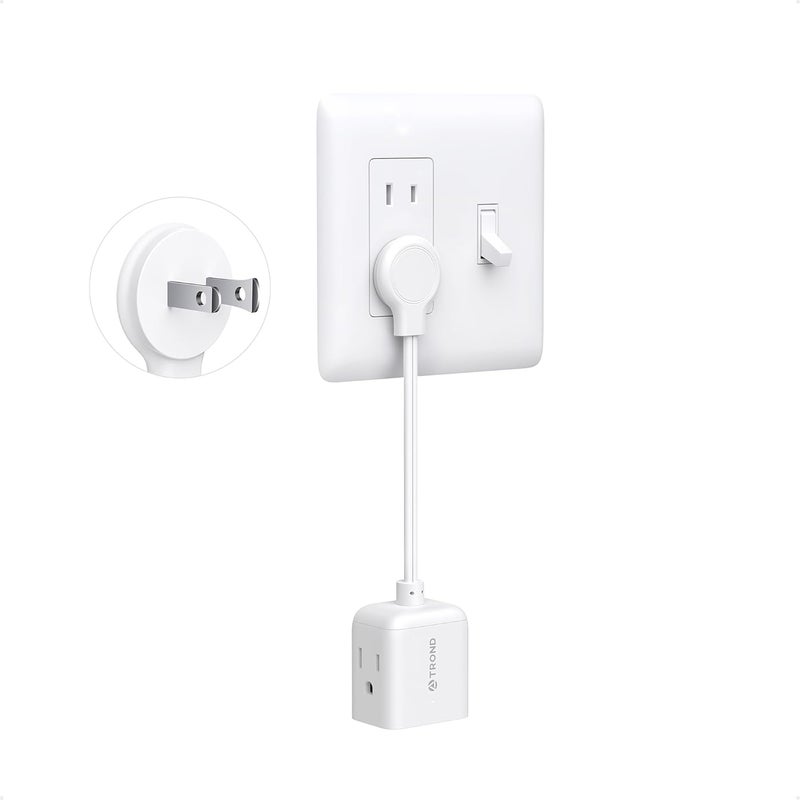 TROND Polarized 2 Prong to 3 Prong Flat Outlet Adapter with 6 Inch Cord, No Blocking 3 Way Flat Plug Outlet Extender Behind Furniture, For Non-ground Socket in Old House Home Office Travel, White - Image 1
